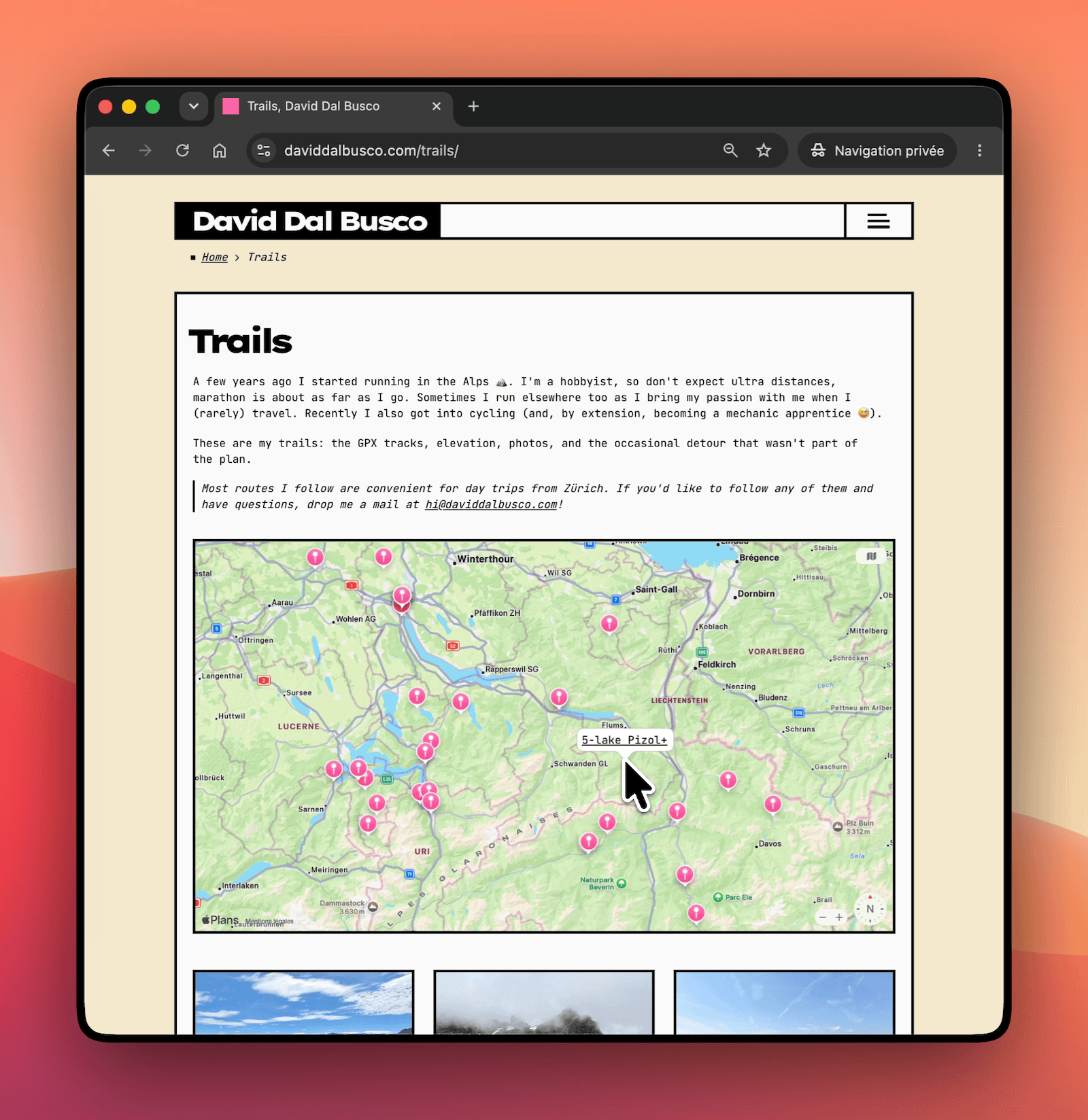 A screenshot of the website trails map with markers