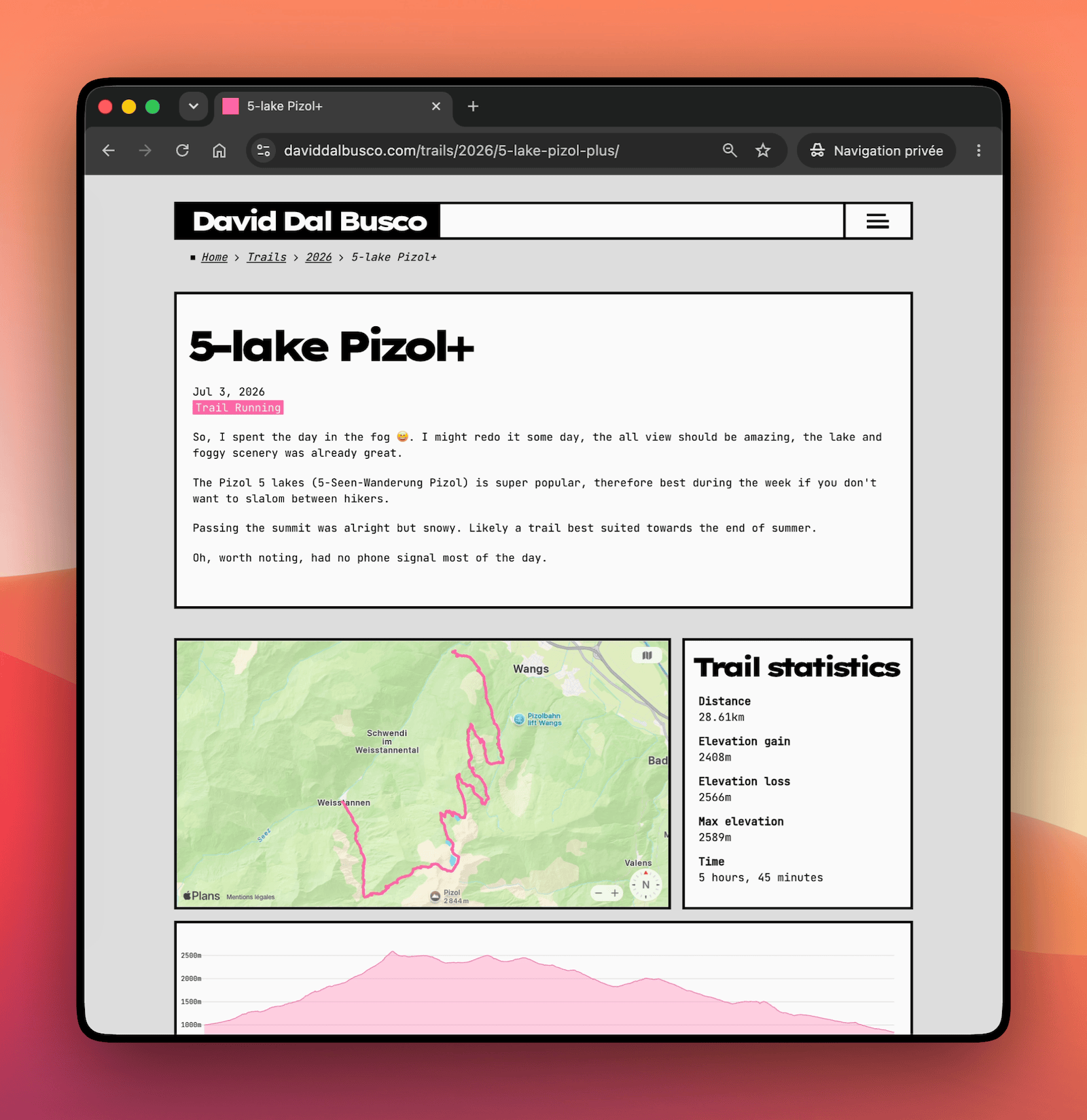 A screenshot of the website trail detail map with its route